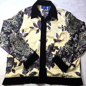 VTG JH Collectibles Womens SZ L Blouse Floral with Velour Trim Classic Preppy